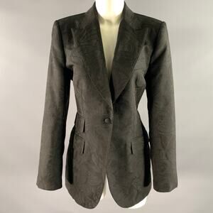 DOLCE & GABBANA Size 12 Black Polyester Blend Floral Jaquard Blazer